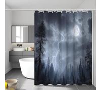 Extra Wide Shower Curtain 240X200Cm, Lightning Night Sky Natural Forest Anti Mould Washable Quick-Drying Fabric Waterproof Bath Curtains For Bathroom Wet Room With Hooks, Charcoal Gray