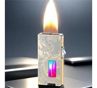 Extra Wide Soft Flame Lighter, Seven Holes for Open Flame, Butane Gas Lighter, Shake to Ignite, with Viewing Window, with Safety Lock, Suitable for Collection, Candles, Men's Gifts(D)