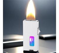 Extra Wide Soft Flame Lighter, Seven Holes for Open Flame, Butane Gas Lighter, Shake to Ignite, with Viewing Window, with Safety Lock, Suitable for Collection, Candles, Men's Gifts(B)
