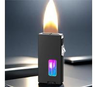 Extra Wide Soft Flame Lighter, Seven Holes for Open Flame, Butane Gas Lighter, Shake to Ignite, with Viewing Window, with Safety Lock, Suitable for Collection, Candles, Men's Gifts(C)