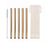 Extra Wide Stainless Steel Reusable Straws 12mm/0.5" Metal Drinking Fat Straw for Milkshake, Smoothie,Set of 7 with Cleaning Brush & Carry Bag (Rose Gold)