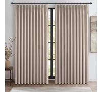 Extra Wide Thick Burlap Blackout Patio Door Curtains for Sliding Glass Door 2 Panels Set, Farmhouse Boho Pinch Pleated Flax Linen Blend Energy Efficient Bedroom Window Large Drapes (70"Wx84"L)