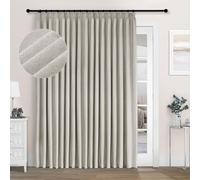 Extra Wide Velvet Blackout Curtains for Home Theater Luxury Chenille Drapes for Sliding Doors Pinch Pleated Design 120" W x 96" L Beige Ideal for Living Room & Cinema