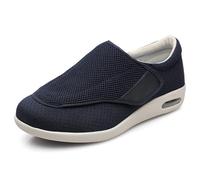 Extra Wide Width Diabetic Walking Shoes for Elderly, Adjustable Orthopedic Shoes with Memory Foam Air Cushion Sole, Non-Slip Comfort Shoes for Swollen Feet Arthritis Edema, Blue-46_EU
