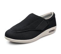 Extra Wide Width Diabetic Walking Shoes for Elderly, Adjustable Orthopedic Shoes with Memory Foam Air Cushion Sole, Non-Slip Comfort Shoes for Swollen Feet Arthritis Edema,Black-46_EU