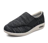 Extra Wide Width Diabetic Walking Shoes for Elderly, Adjustable Orthopedic Shoes with Memory Foam Air Cushion Sole, Non-Slip Comfort Shoes for Swollen Feet Arthritis Edema, Black Gray-46_EU