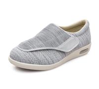 Extra Wide Width Diabetic Walking Shoes for Elderly, Adjustable Orthopedic Shoes with Memory Foam Air Cushion Sole, Non-Slip Comfort Shoes for Swollen Feet Arthritis Edema, Light Gray-46_EU