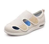Extra Wide Width Shoes Women Men, Non Slip Air Cushion Barefoot Swollen Feet Sneakers Memory Foam Orthopedic Shoes,Beige,12.5 UK