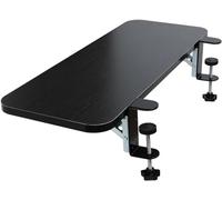 Extra Wide Wooden Keyboard Tray, 90° Foldable Desk Extender for Home Office, Clamp-on Armrest Shelf, Space-Saving Table Mount, Black, 65cm x 25cm