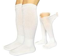 Extra Width Diabetic Socks for Lymphedema, Bariatric Non Binding Knee High Sock for Swollen Edema Cast Feet Oversized Men and Women Legs, Over Calf Slouch Boot Socks 2 Pairs (White/Knee-Hi (2 Pairs))