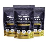 Extracted Vitamin D3 4000IU and K2 MK-7 100μg, High Strength Vegan Formula with Vitamin C, Calcium, Ginger, AstraGin and BioPerine, 3 Pack (3 x 60 Capsules)