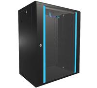 EXTRALINK Server Rack 19 inch 15U - Network cabinet 600x450 mm for wall mounting or floor mounting, 100 kg load capacity, hardened glass door, 180° door opening, black