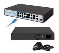 Extralink VIRTUS V3 | PoE Switch | 16 Ports 10/100Mb/s, PoE/PoE+, 2x Gigabit RJ45 + 1x SFP, 150W, Fast Ethernet, 4 Operating Modes, Efficient Network, Range 250 m