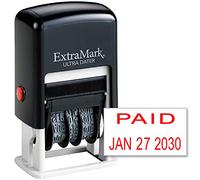 ExtraMark Self-Inking Rubber Date Office Stamp with Paid Phrase & Date - Red Ink (Ultra Dater II), 12-Year Band