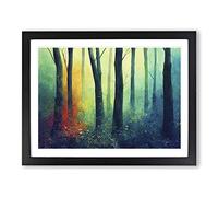 Extraordinary Colourful Forest Framed Wall Art Print A2 Black