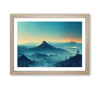 Extraordinary Japanese Mountains Framed Wall Art Print A2 Oak