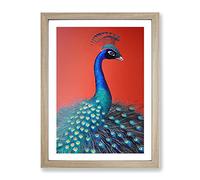 Extraordinary Peacock Framed Print | A4 Oak Framed Wall Art | Ready to Hang | Modern Animal Picture | Living Room Bedroom Lounge Office