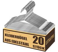 EXTRAPINS Pack of 20 Metal Hangers, Heavy Duty Wire Hangers with Notch, Silver for Suit, T-Shirt, Shirts, Trousers, Non-Slip and Stable, 42 cm