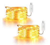 EXTRASTAR 100 LEDs PVC String Light, IP65 10M Warm White Fairy Light 8 Modes USB Powered, Indoor and Outdoor Use for Camping Tent Wedding and Christmas,2 Pack