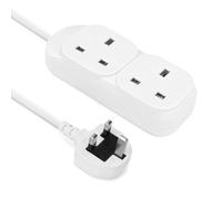 EXTRASTAR 2 Gang Extension Lead, 2 Metre Extension Cable, Double Plug Socket 13A Fused Power Strip White