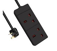 EXTRASTAR 2 Gang Extension Lead Black, 3M Extension Cable with 13A Fused UK Plug Max 3120W, 2 Plug extension for Home and Office