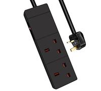 EXTRASTAR 2 Gang Extension Lead with Led Indicator and Side Switch in Black, 2M Extension Cord 13A UK Plug Max 3120W, 2 Socket Power Strip for Home Office School
