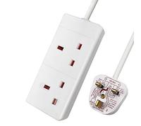 ExtraStar 2 Way Extension Lead, 13A Fused UK Plug Extension Socket, 3M Extension Cable Power Strip - White