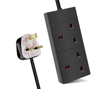 ExtraStar 2 Way Extension Lead, 13A Fused UK Plug Extension Socket, 5M Extension Cable Power Strip - Black