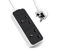 EXTRASTAR 2 Way Extension Lead in Black and White, 5M Extension Cord 13A UK Plug Max 3120W, 2 Socket Power Strip for Home Office School