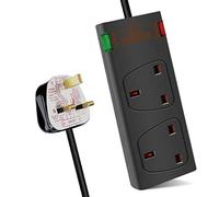 ExtraStar 2 Way Surge Protected British Approved 13A Power Mains Extension Lead (Black, 1M)