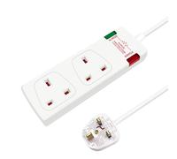 EXTRASTAR 2 Way Surge Protected Extension Lead, 2 Plug Extension 1M White, Double Extension Lead 13A Fused Multi Sockets for Home Kitchen and Office