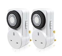 EXTRASTAR 24 Hour Mechanical Segment Timer Switch, [2 Pack] Energy Saving UK Mains Wall Plug in Socket with Programmable Time Controller - White