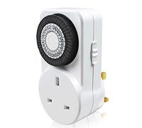 EXTRASTAR 24 Hour Mechanical Segment Timer Switch, Energy Saving UK Mains Wall Plug in Socket with Programmable Time Controller - White
