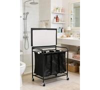ExtraStar 3-Section Rolling Laundry Sorter with Removable Bags & Top Shelf in Black ExtraStar Black