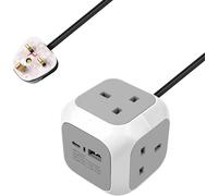 ExtraStar 4 Gang Cube Extension Lead with USB & Type C Port 1.5M Cable in Grey ExtraStar Grey