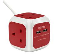 ExtraStar 4 Gang Cube Extension Lead with USB & Type C Port 1.5M Cable in Red ExtraStar Red