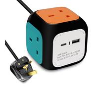 EXTRASTAR 4 Way Cube Extension Lead 1.5M, Power Cube Usb C 3120W, Cube Plug Extension with 2 Usb Ports(5V/3.4A) for Home Office Dorm and Travel - Black Colorful