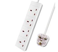ExtraStar 4 Way Extension Lead, 13A Fused UK Plug Adapter, 2 Metre Extension Cable Power Strip - White