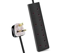 ExtraStar 4 Way Extension Lead, 13A Fused UK Plug Extension Socket, 1M Extension Cable Power Strip - Black
