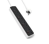 EXTRASTAR 4 Way Extension Lead in Black and White, 2M Extension Cord 13A UK Plug Max 3120W Socket Power Strip for Home Office School
