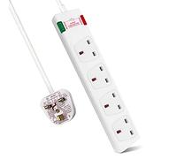 ExtraStar 4 Way Extension Lead with Surge Protection, 13A/250V~ Multi Sockets Power Strips, 3120W Fused UK Plug Wall Mounted Power Socket with 3M Extension Cord-White