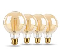 EXTRASTAR 4W Edison Vintage Light Bulb, G95 E27 LED Filament Bulb, 40W Equivalent, 400LM, 2200K Warm White, Amber Glass, Non-Dimmable, Pack of 4