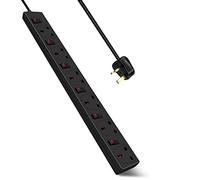 EXTRASTAR 6 Way Extension Cords, 3120W Wall Mounted Power Strip with Individual Switches and Indicators, 6 Gang Extension Cords Equipped with 13A Fused -2M Black