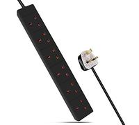 ExtraStar 6 Way Extension Lead, 13A Fused UK Plug Extension Socket, 1M Extension Cable Power Strip - Black