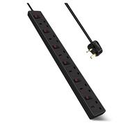6 Gang Individual Switched Surge-Protected Extension Lead - Black / 1m