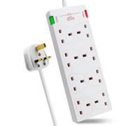 EXTRASTAR 8 Way Extension Leads with Surge Protection, 13A 3120W Approved British UK Wall Mounted Power Strips with 1 Metre Extension Cord