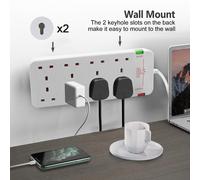 EXTRASTAR 8 Way Extension Leads with Surge Protection, 13A 3120W Approved British UK Wall Mounted Power Strips with 2 Metre Extension Cord
