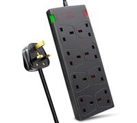 EXTRASTAR 8 Way Extension Leads with Surge Protection, 13A 3120W Approved British UK Wall Mounted Power Strips with 2 Metre Extension Cord for Home, Office - Black