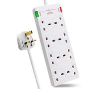 EXTRASTAR 8 Way Extension Leads with Surge Protection, 13A 3120W Approved British UK Wall Mounted Power Strips with 3 Metre Extension Cord for Home, Office - White