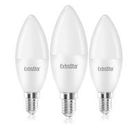 EXTRASTAR E14 LED Candle Light Bulbs, 6W SES Cool White 6500K Daylight Energy Saving Bulb, 42W Equivalent, Small Edison Screw C37 Light Bulb, 510LM, Non-Dimmable, Pack of 3